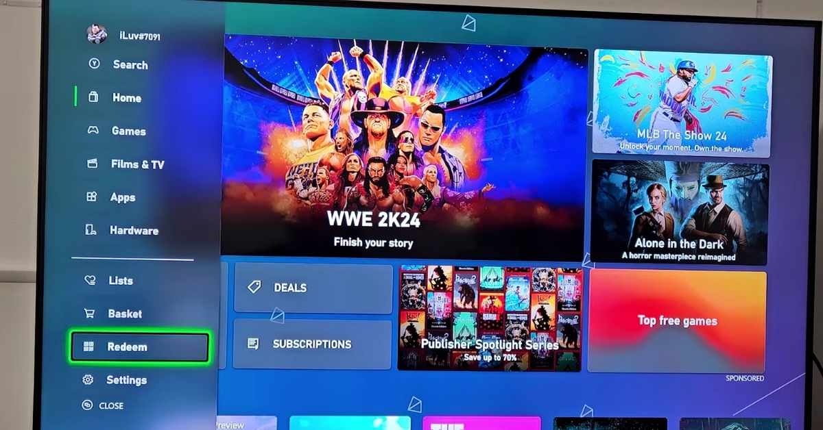 Redeem Option to redeem xbox gift card codes on Xbox
